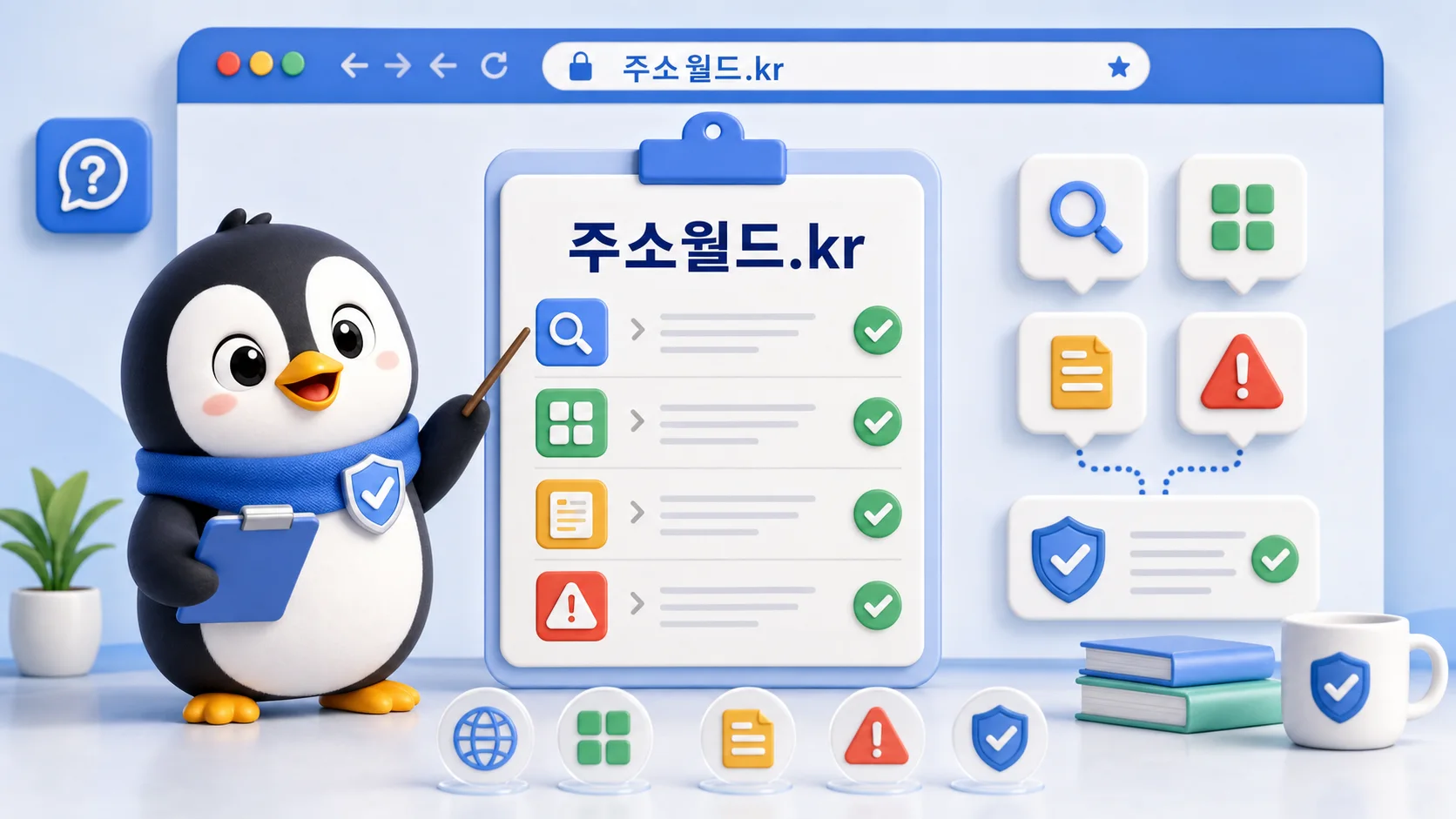 주소월드.kr 활용 체크리스트 펭귄 이미지